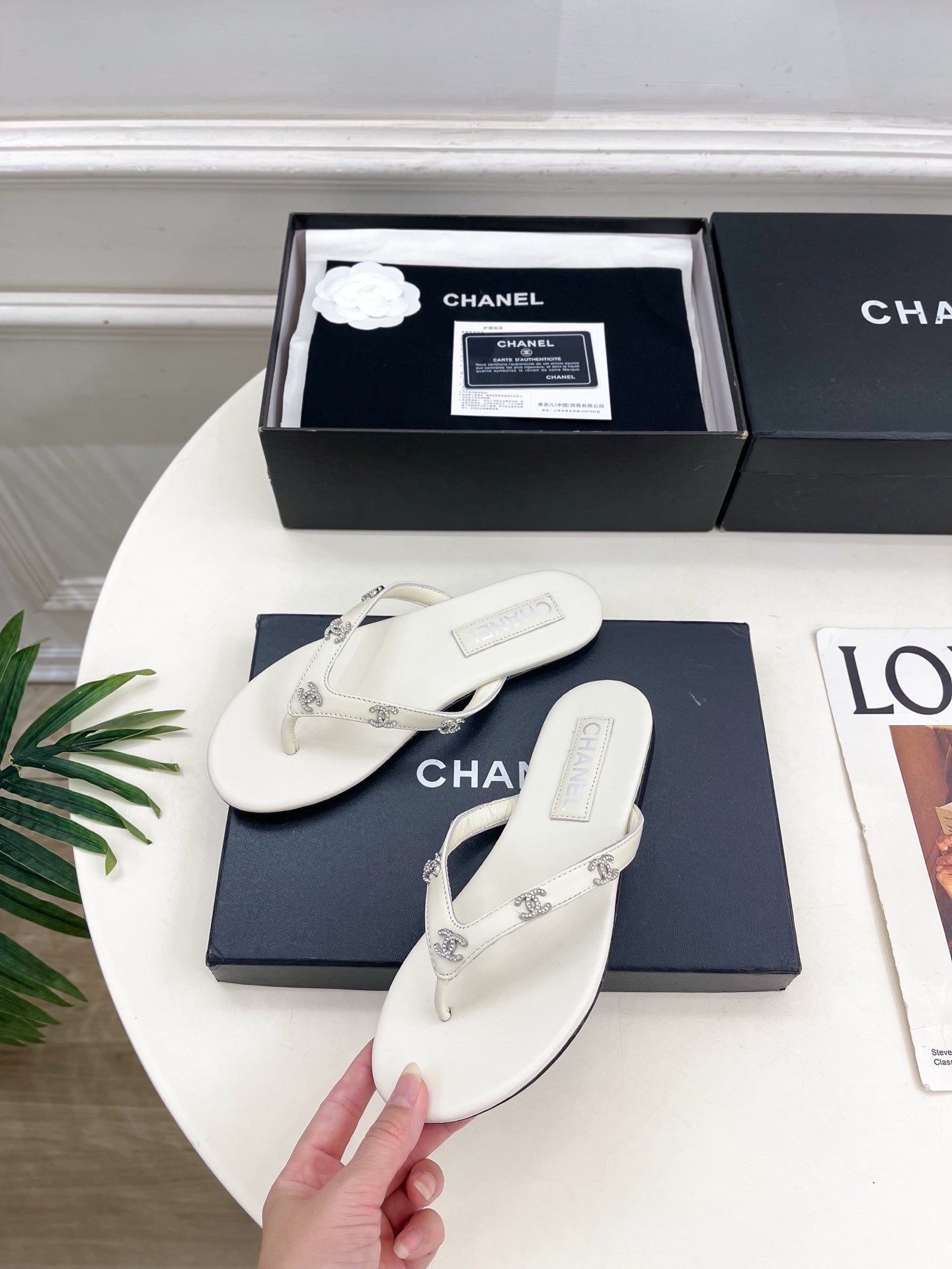 Chanel 2026 Double C Rhinestone Flat Flip-Flops Lambskin Sheepskin 831523