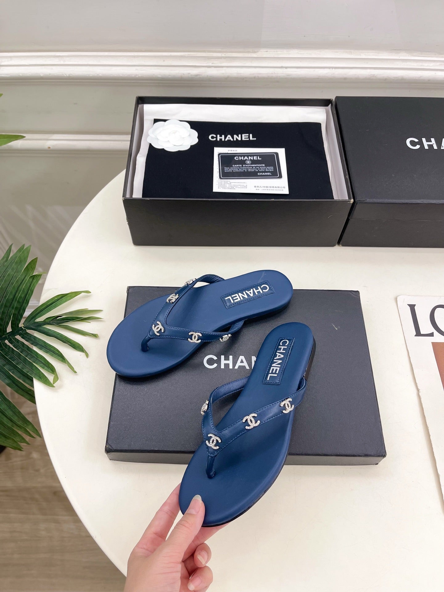 Chanel 2026 Double C Rhinestone Flat Flip-Flops Lambskin Sheepskin 831523