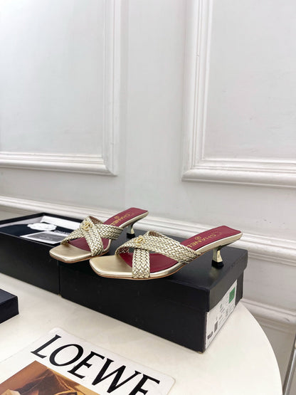 Chanel 2026 Kitten Heel Slippers Leather Sheepskin 831530