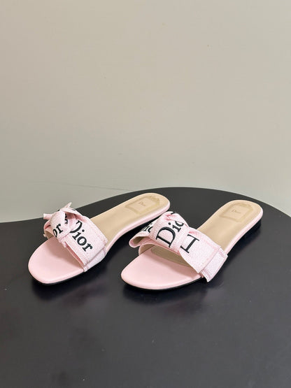 Dior 2026  J'Adior Classic Logo Webbing Bow Flat Sandals Fabric Leather 846993