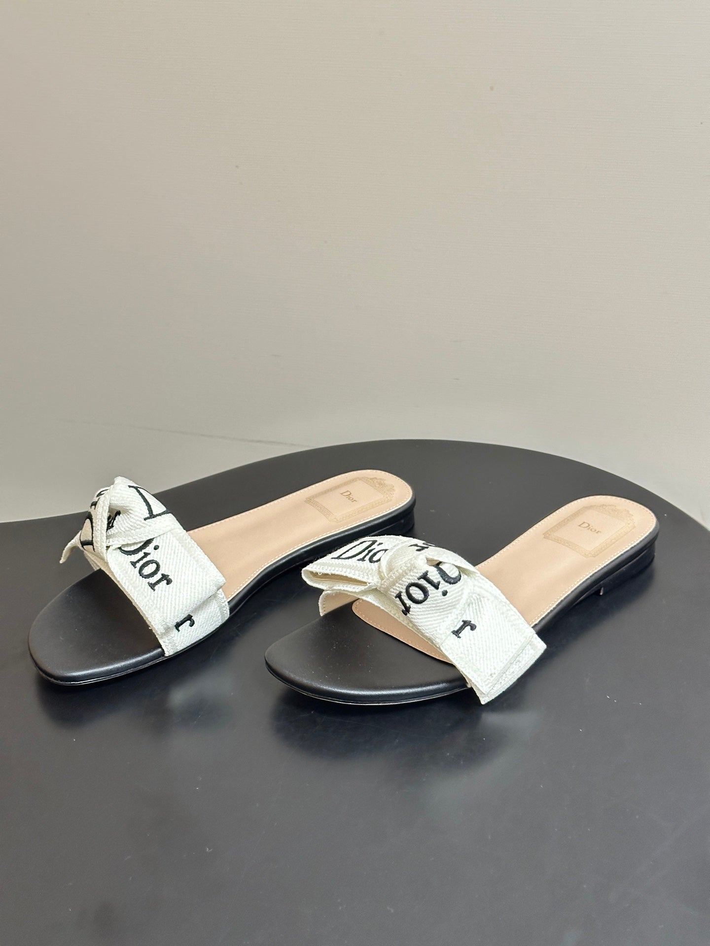 Dior 2026  J'Adior Classic Logo Webbing Bow Flat Sandals Fabric Leather 846993