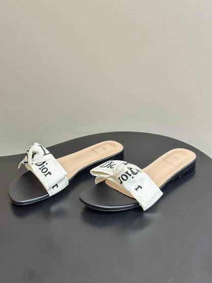 Dior 2026  J'Adior Classic Logo Webbing Bow Flat Sandals Fabric Leather 846993