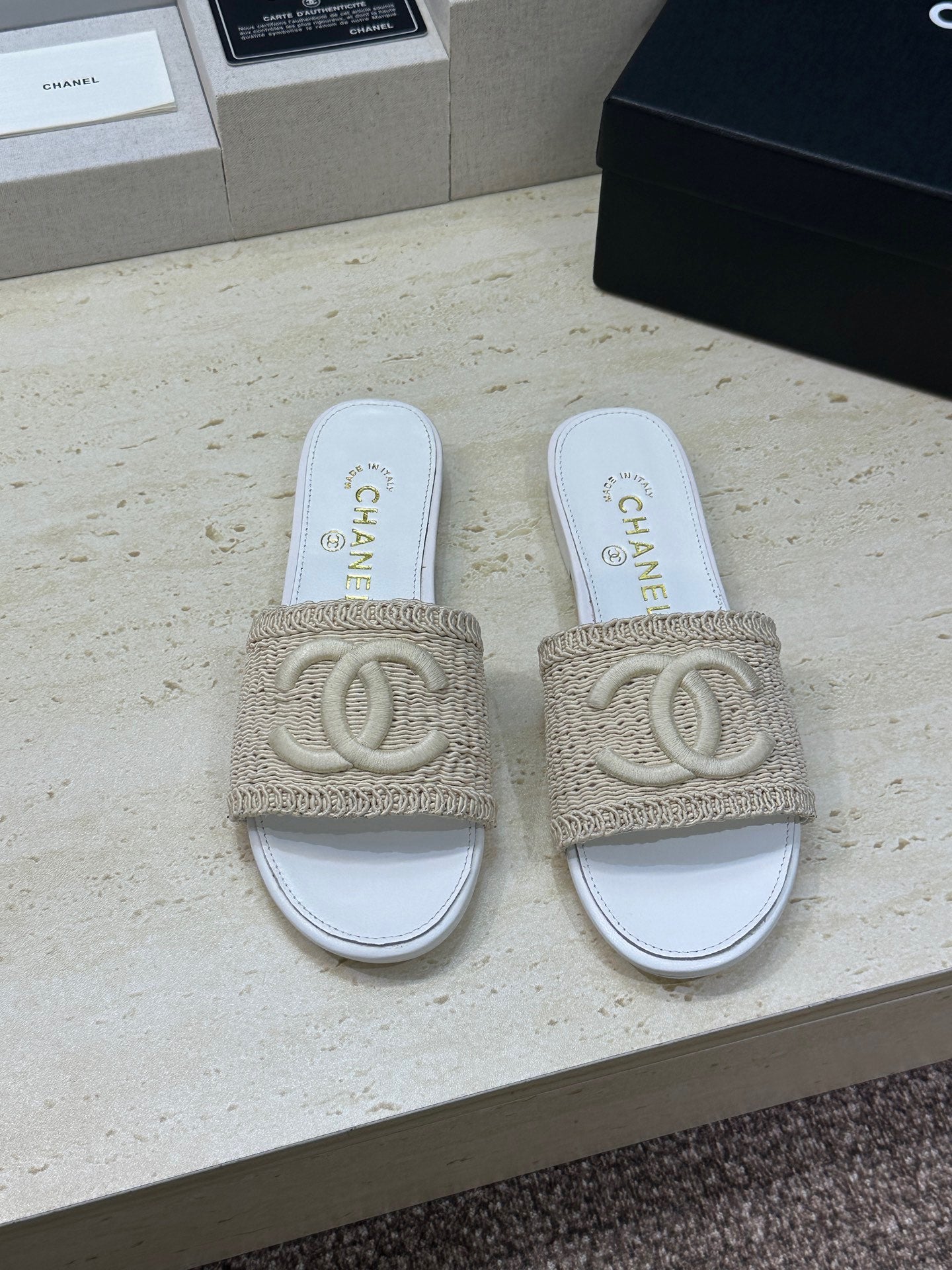 Chanel 2026 Double C Letter Slipper Woven Leather 787171