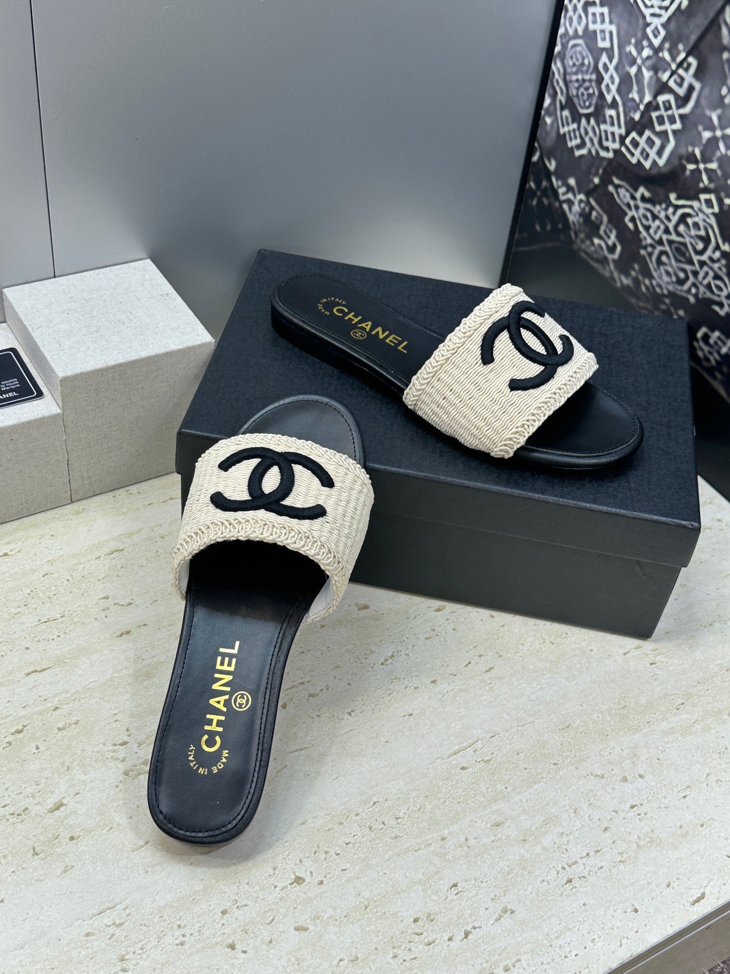 Chanel 2026 Double C Letter Slipper Woven Leather 787171