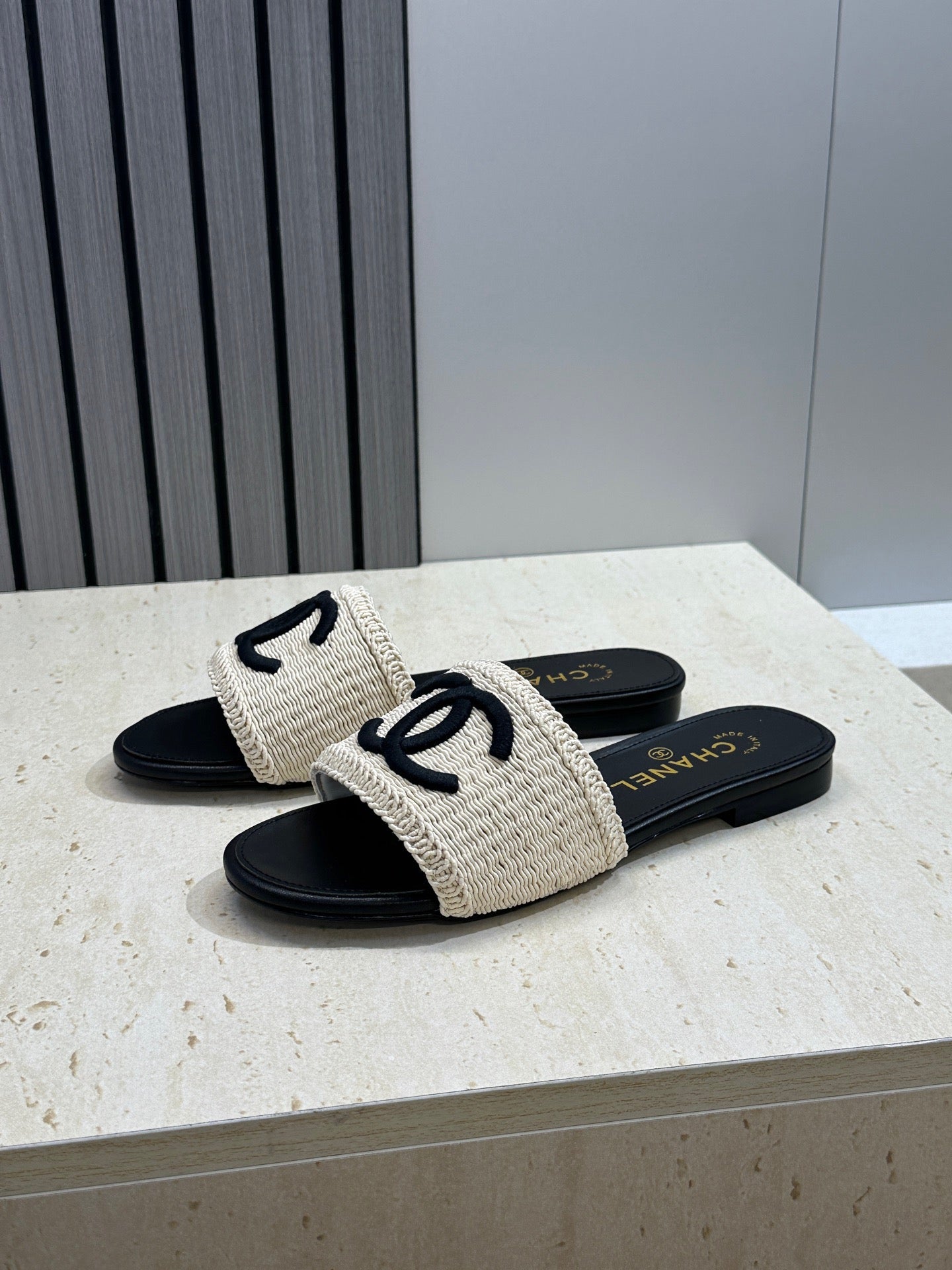 Chanel 2026 Double C Letter Slipper Woven Leather 787171