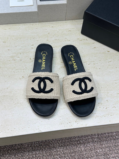 Chanel 2026 Double C Letter Slipper Woven Leather 787171