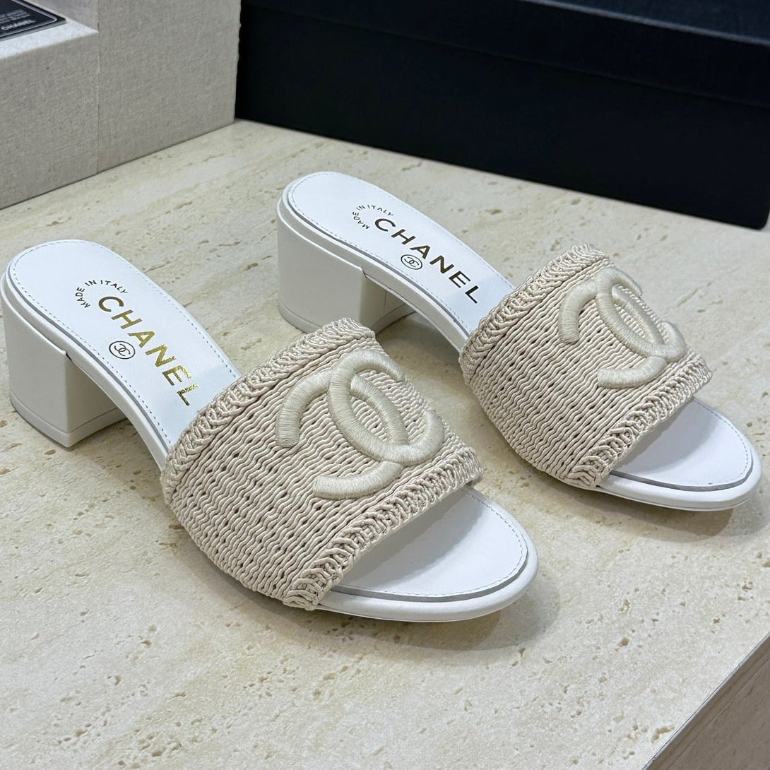 Chanel 2026 Double C Letter Sandals Woven Leather 787177