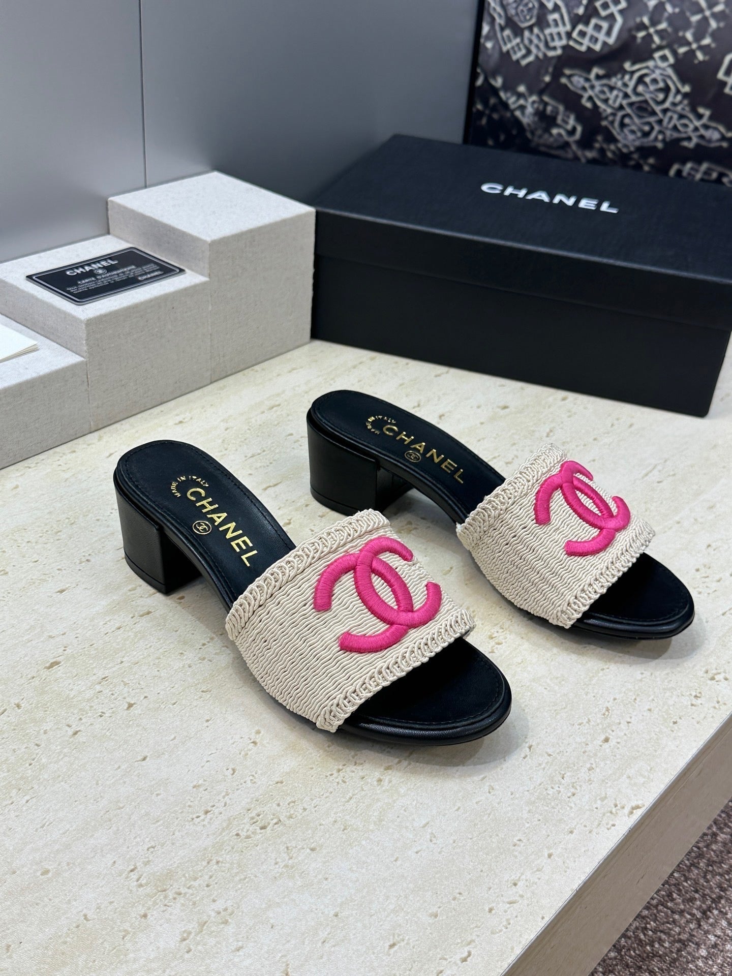 Chanel 2026 Double C Letter Sandals Woven Leather 787177