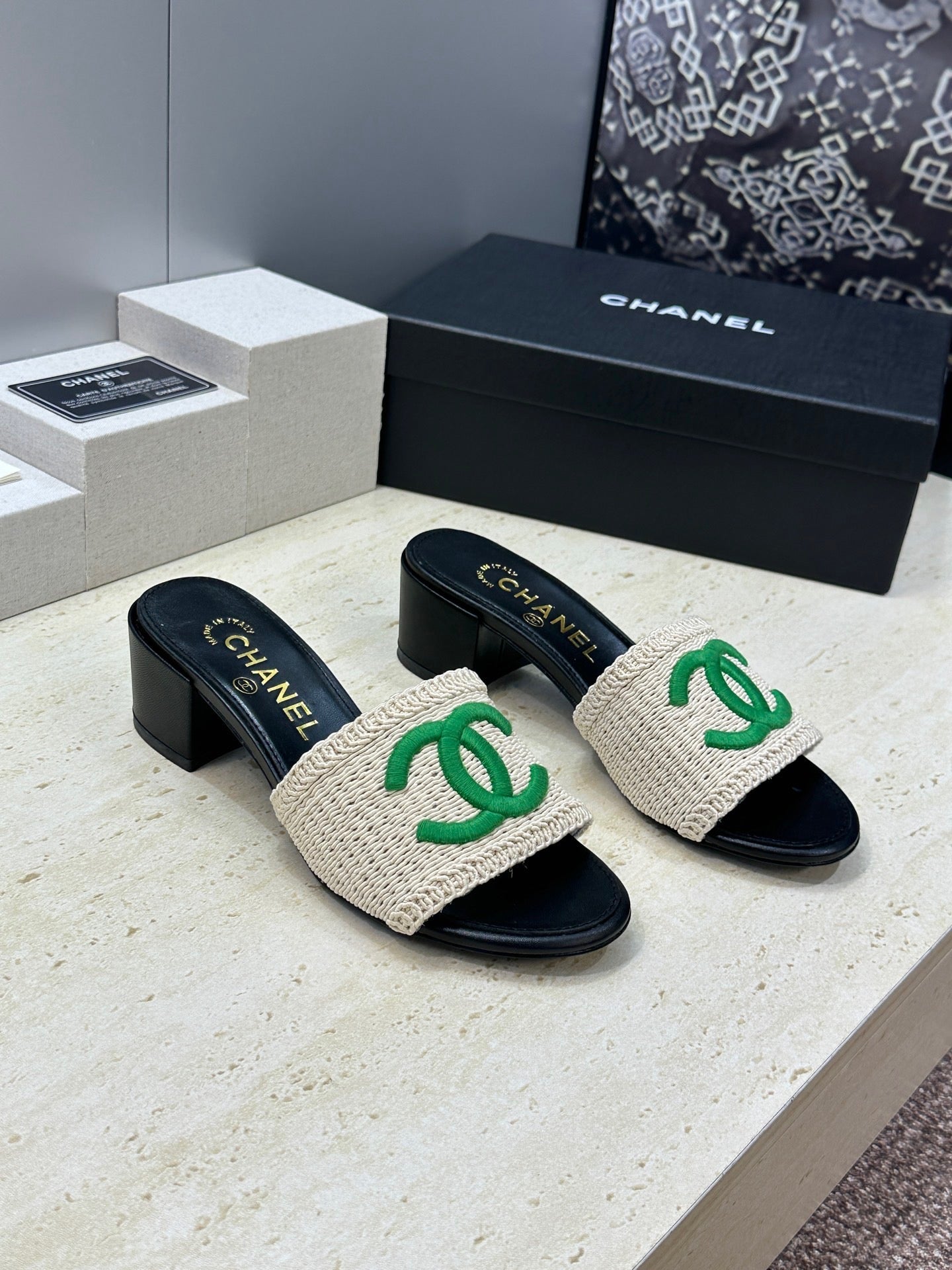 Chanel 2026 Double C Letter Sandals Woven Leather 787177