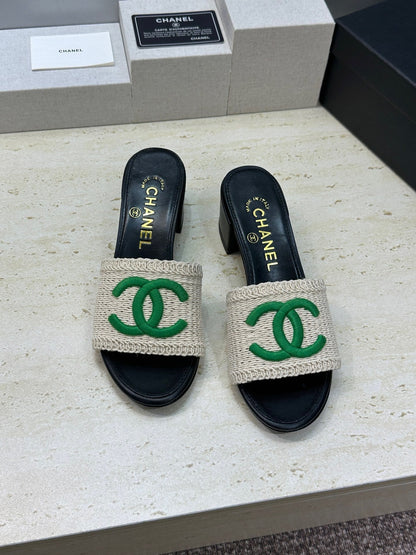 Chanel 2026 Double C Letter Sandals Woven Leather 787177
