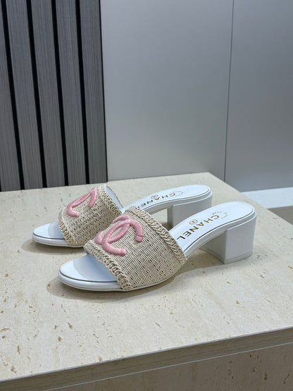 Chanel 2026 Double C Letter Sandals Woven Leather 787177