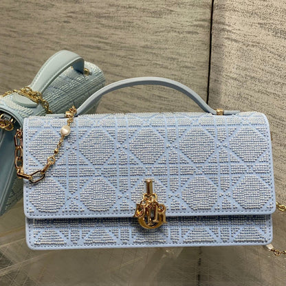 Dior 2026 Microbead-Embroidered Bag 21cm Cotton Leather 355271