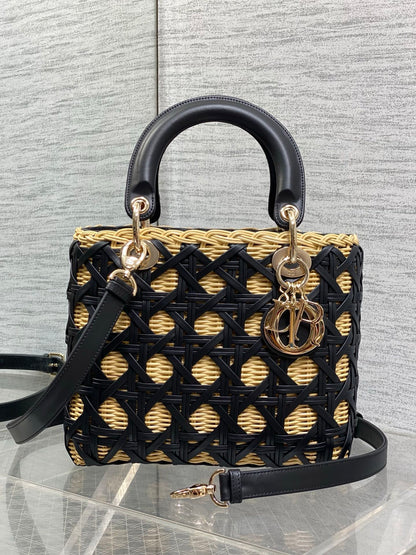 Dior 2026 Wicker Cannage Bag 24cm Leather Rattan 355285