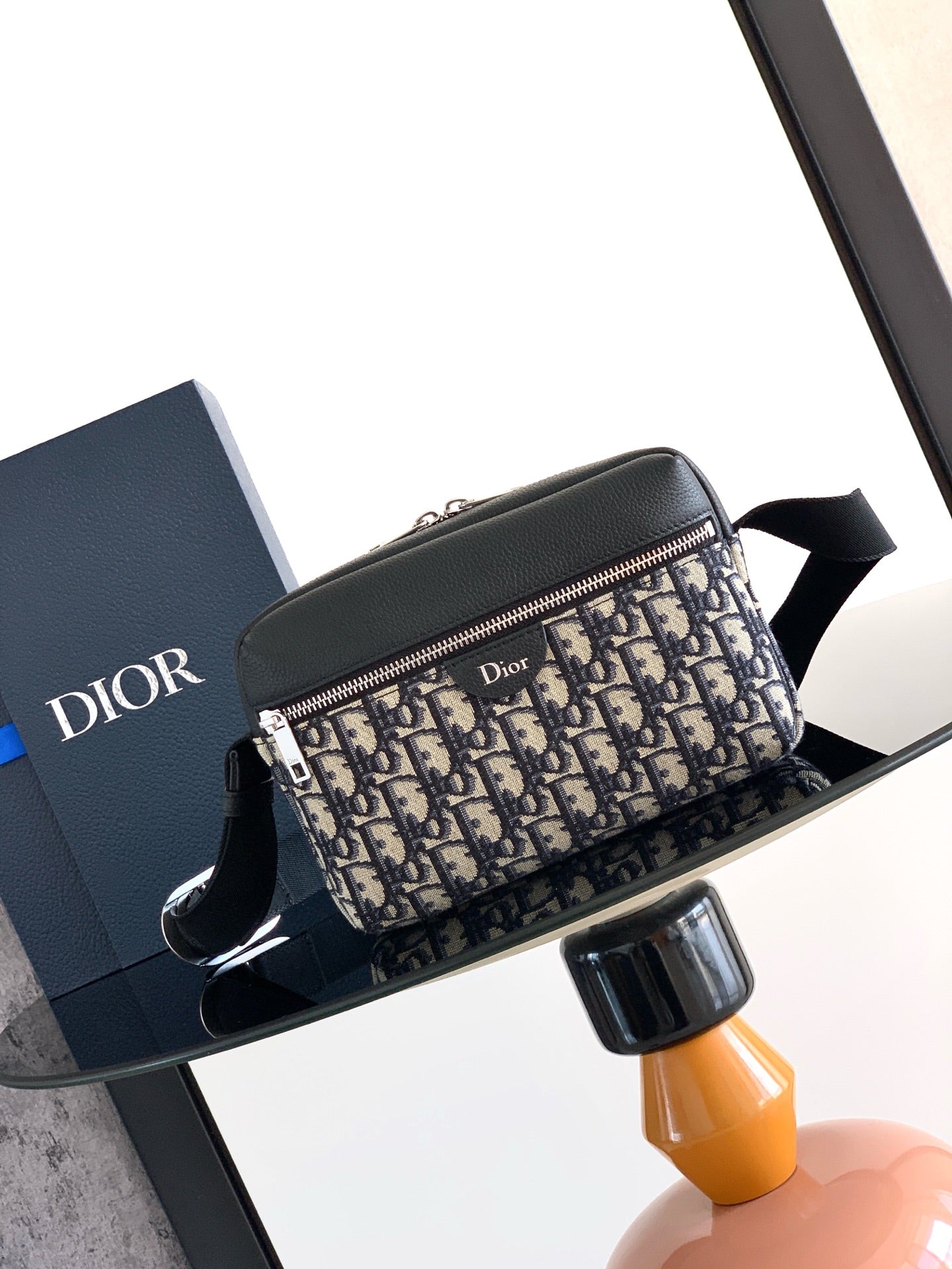 Dior 2026 Rider Zip-Up Messenger Bag 23cm Fabric And Grained Leather