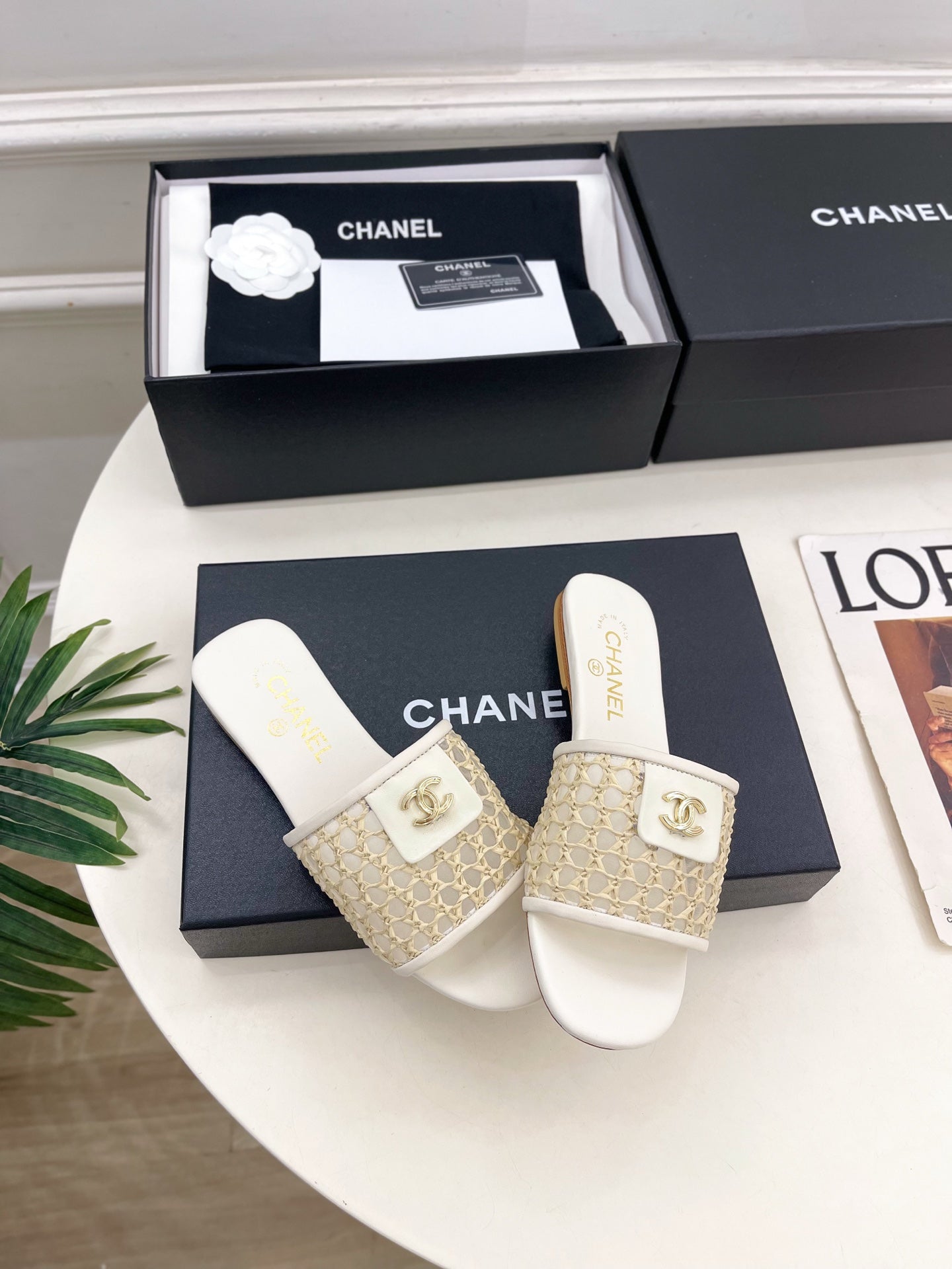 Chanel 2026  Woven Flat Slippers Leather Sheepskin 831405
