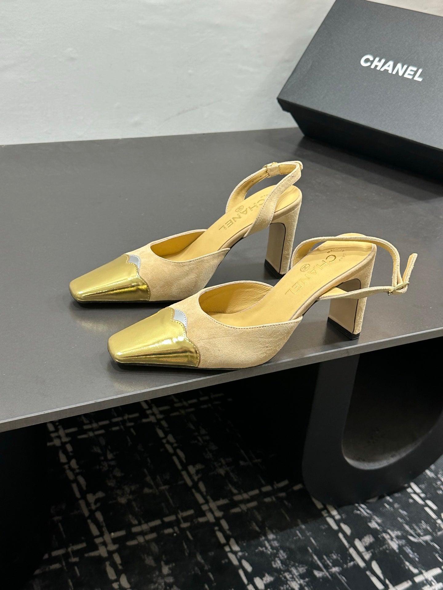 Chanel 2026 Back Strap Square Heels Pumps Leather Sheepskin 832511
