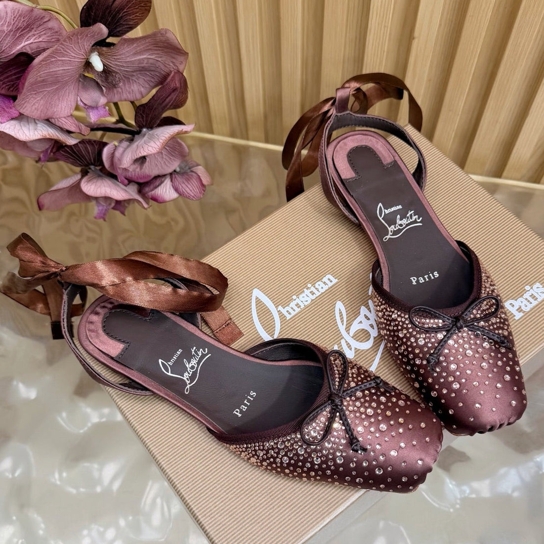 Christian Louboutin Sweetie Jane Strass Ballerina Flat Strass Silk Leather 853096