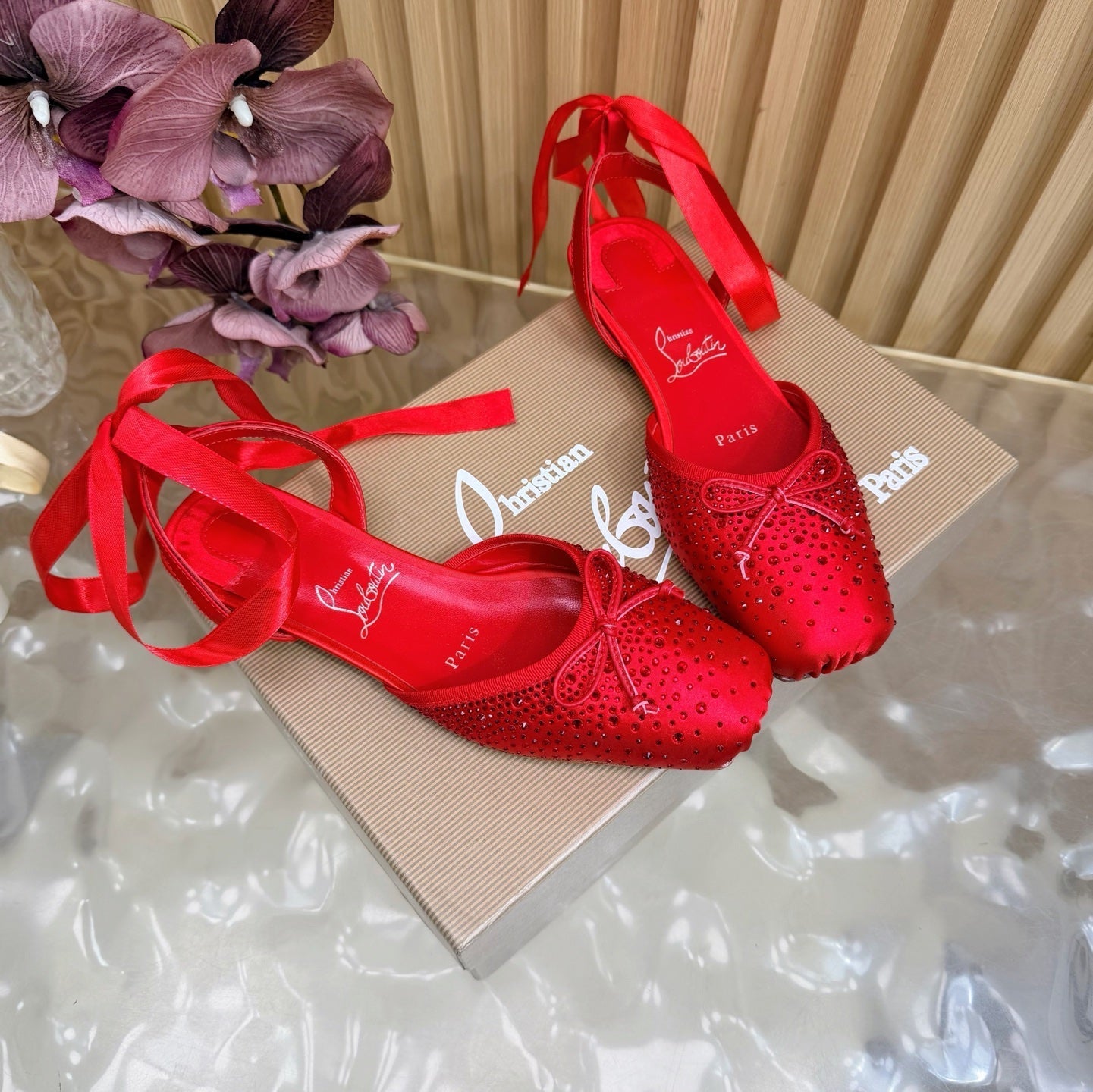 Christian Louboutin Sweetie Jane Strass Ballerina Flat Strass Silk Leather 853096
