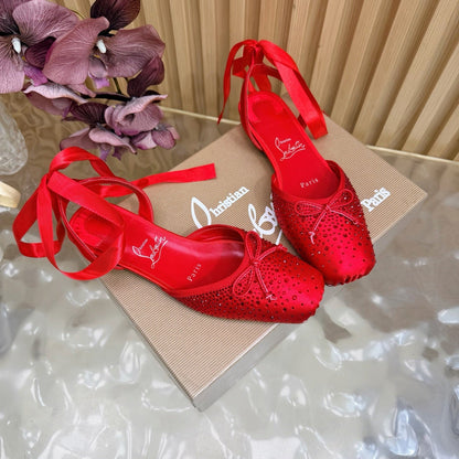Christian Louboutin Sweetie Jane Strass Ballerina Flat Strass Silk Leather 853096