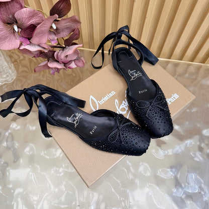 Christian Louboutin Sweetie Jane Strass Ballerina Flat Strass Silk Leather 853096