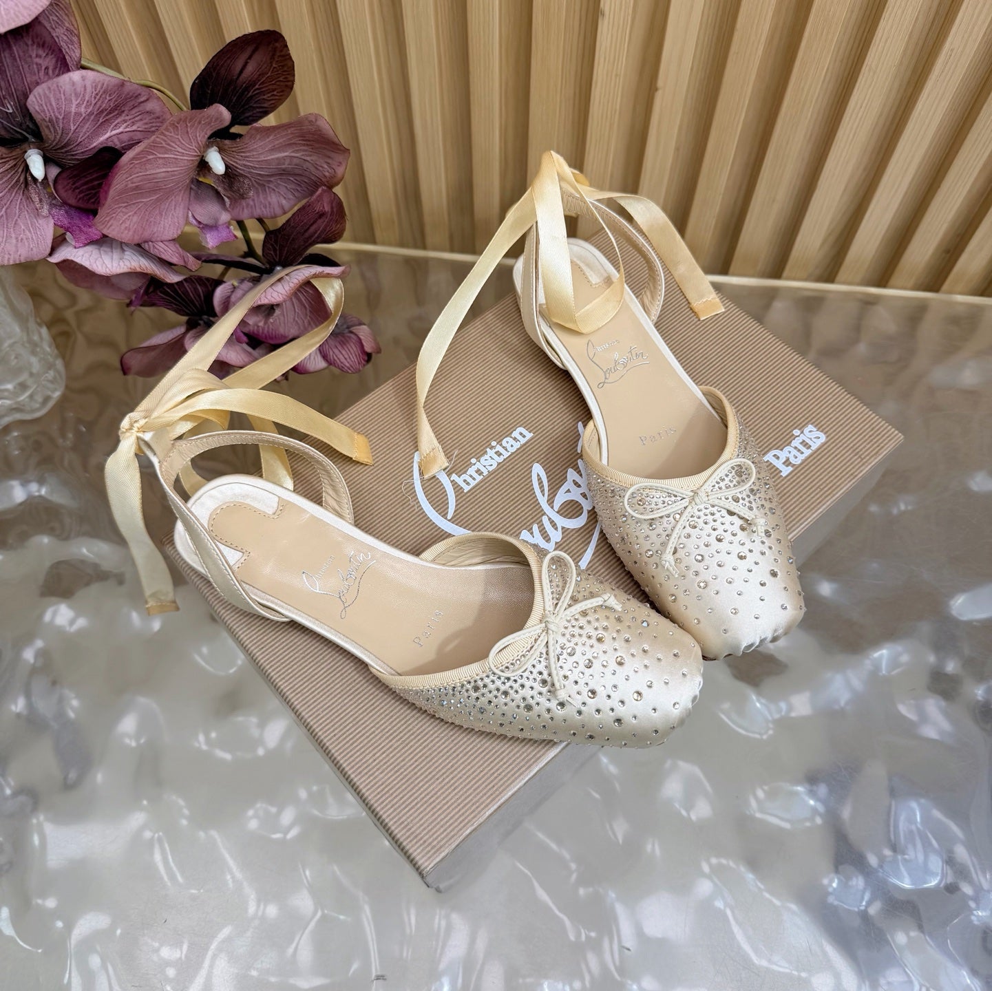 Christian Louboutin Sweetie Jane Strass Ballerina Flat Strass Silk Leather 853096