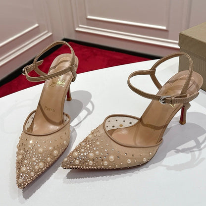 Christian Louboutin Miss Z Degrastrass Perla Slingback Pump Mesh Strass Leather 863574