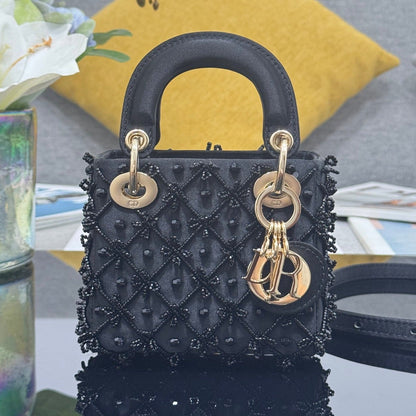 Dior 2026 Embroidered Beaded Bag 12cm Satin Leather 148685