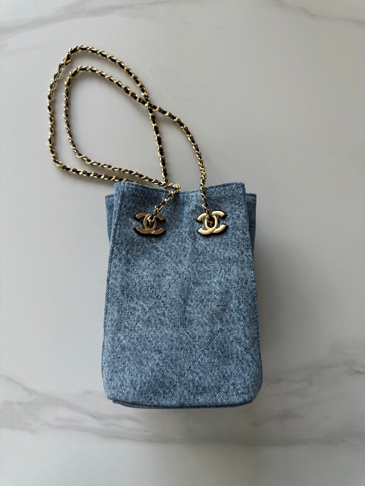 Chanel 2026 Bucket Bag 18cm Lambskin Suede Denim
