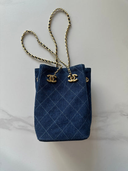 Chanel 2026 Bucket Bag 18cm Lambskin Suede Denim