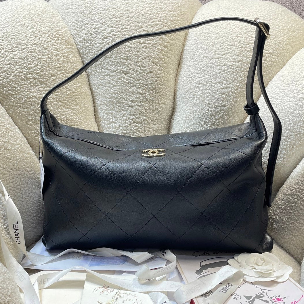 Chanel 2026 Hobo Shoulder Bag 34cm Lambskin With Light Gold Logo