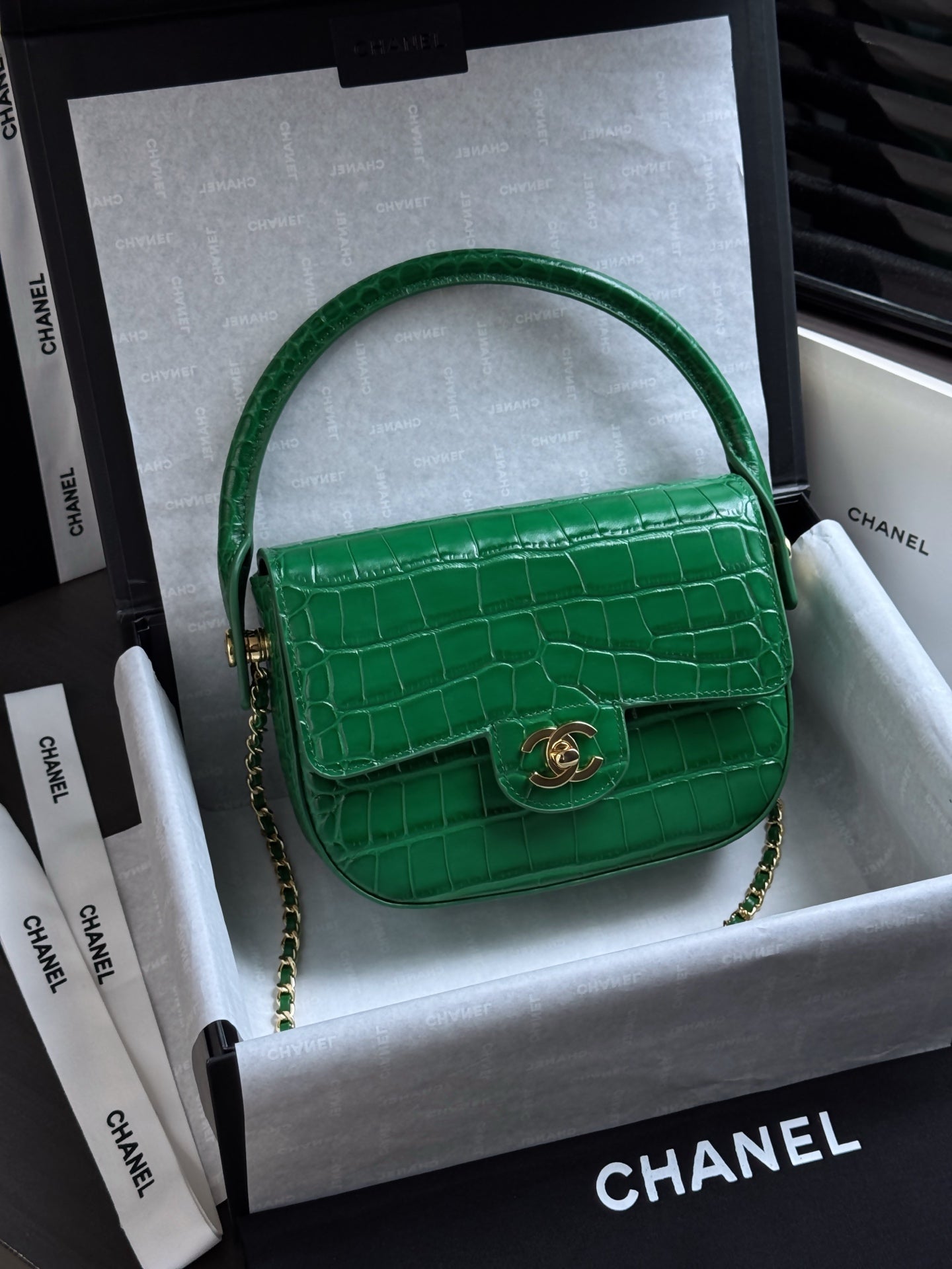 Chanel 2026 Crocodile Embossed Flap Bag 19.5cm Calfskin