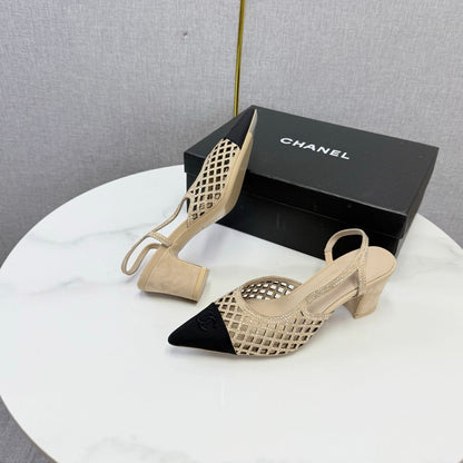 Chanel 2026 Embellished Mesh Slingback 50mm Sheepskin Satin 904533