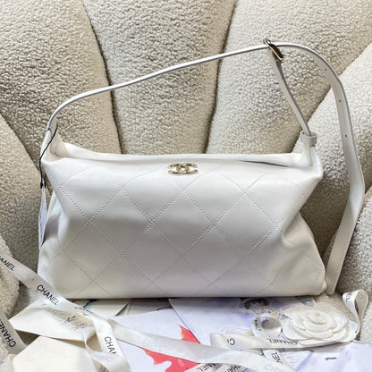Chanel 2026 Hobo Shoulder Bag 34cm Lambskin With Light Gold Logo