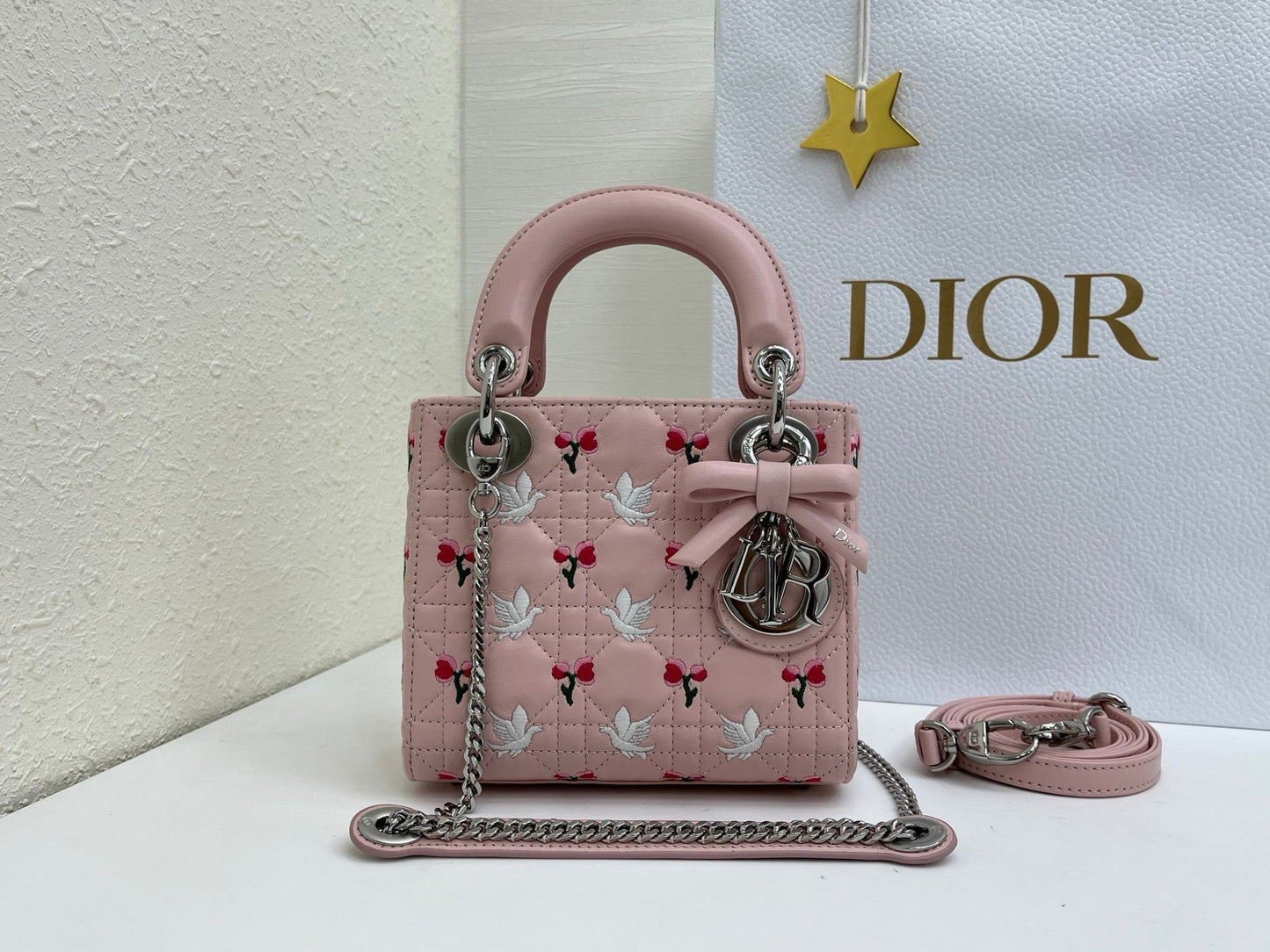 Dior 2026 Bird Rose Design Lady Dior Bag Lambskin
