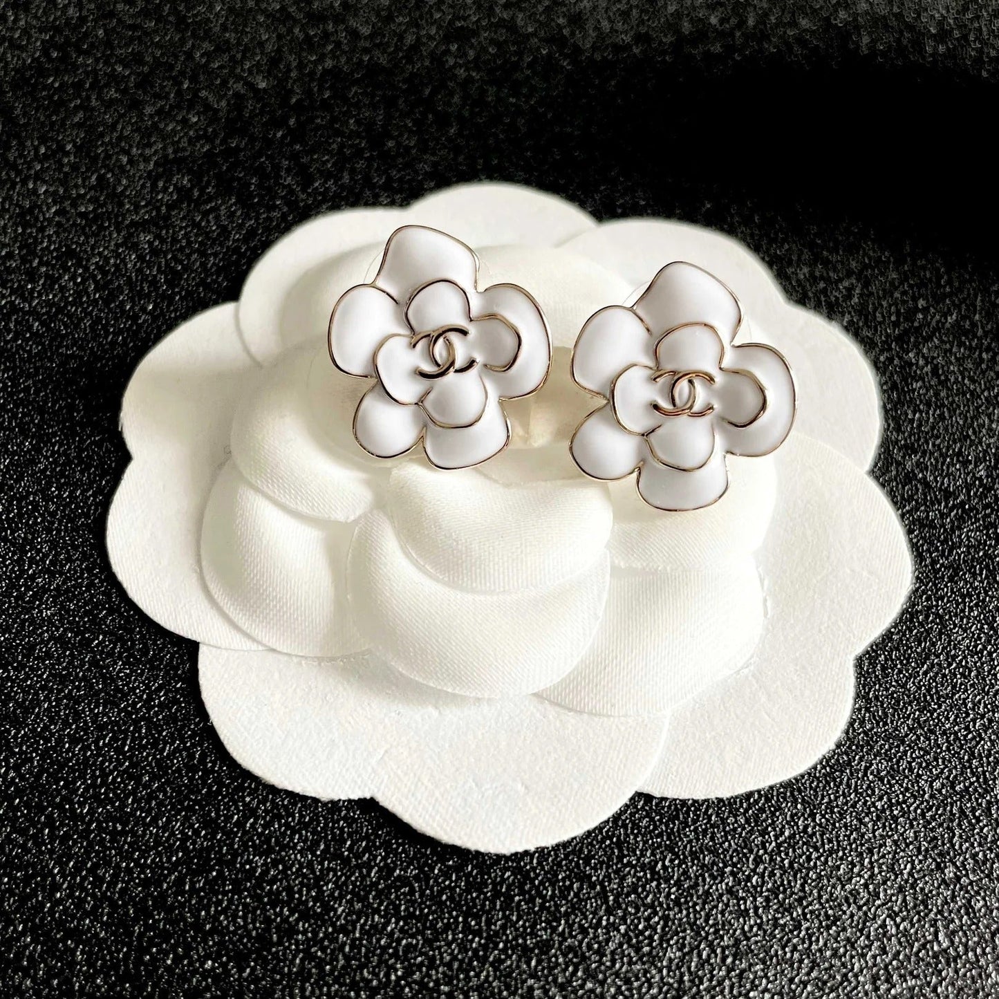 CC Camellia Double C White Gold Earrings