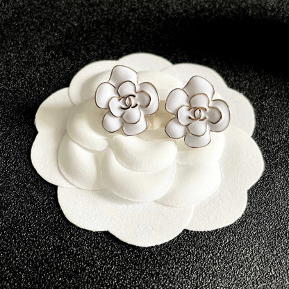 CC Camellia Double C White Gold Earrings
