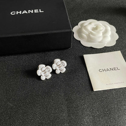 CC Camellia Double C White Gold Earrings