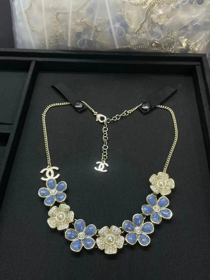 Chanel Flower Cruise 26 Blue Gold Necklace