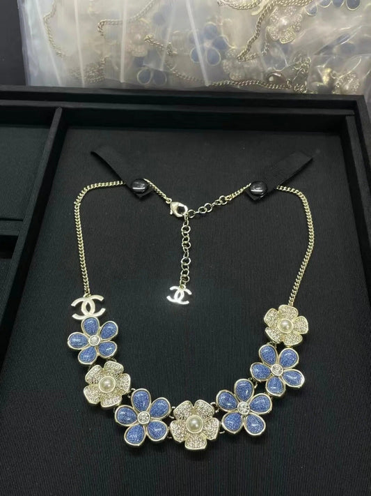 Chanel Flower Cruise 26 Blue Gold Necklace