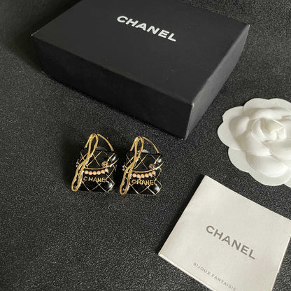 CC Vintage Double C Bag Black Gold Earrings