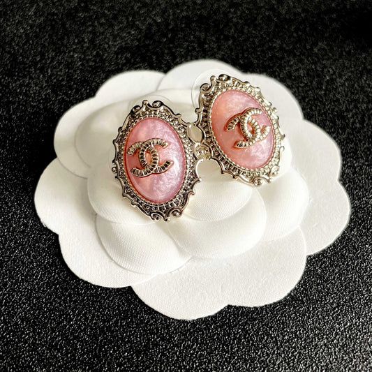 CC Double C Pink Pearl Gold Earrings