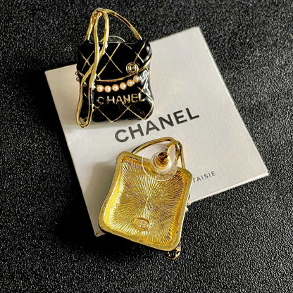 CC Vintage Double C Bag Black Gold Earrings