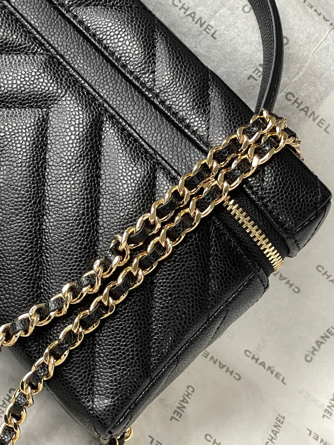 Chanel 2026 V-Shaped Quilted Chain Bag 19.5cm Black Caviar Leather