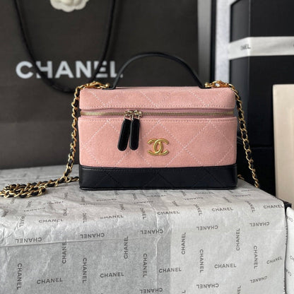 Chanel 2026 Vanity Bag 19.5cm Pink mix Black Suede Leather