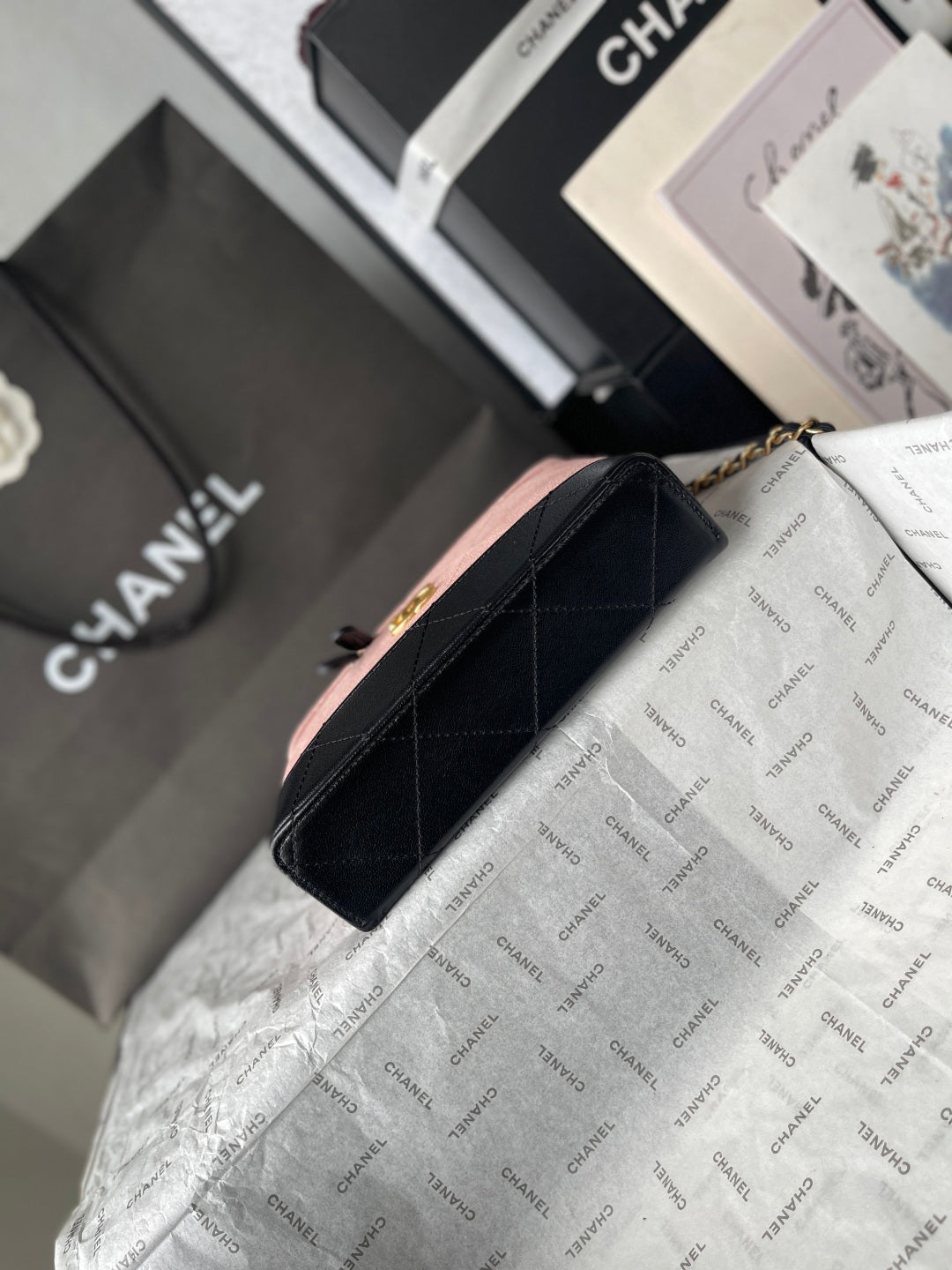 Chanel 2026 Vanity Bag 19.5cm Pink mix Black Suede Leather