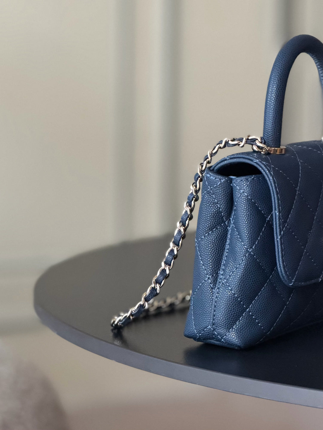CC 26s Mini Flap Bag 14.5cm with Top Handle Dark Blue Caviar Leather