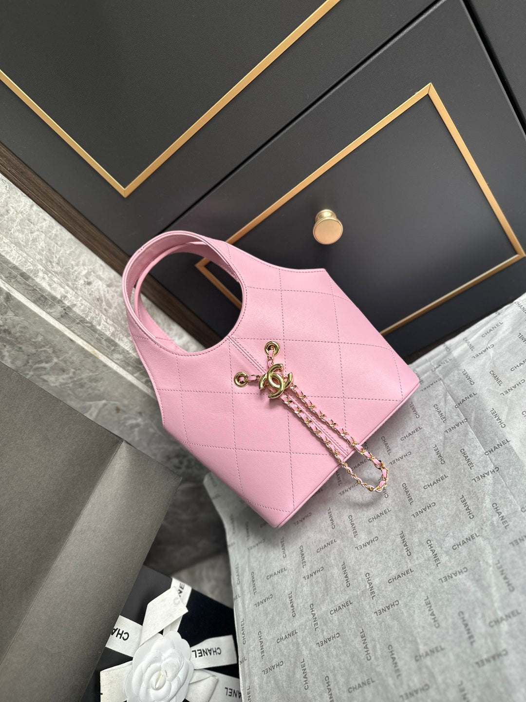 Chanel 2026 Basket Hobo Bag 27.5cm Pink Calfskin
