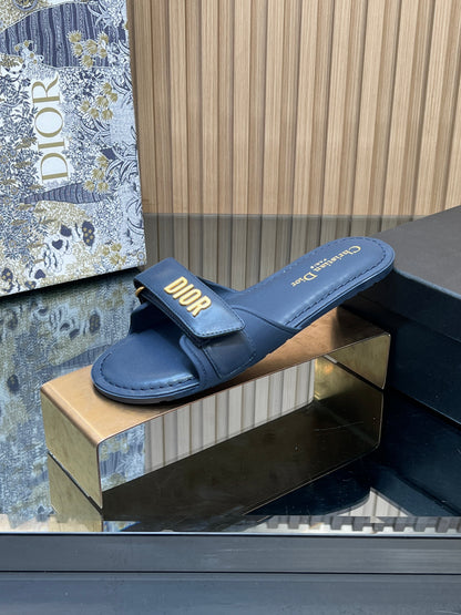 CD 26s Beach Sandals Navy Blue Sheepskin 665319