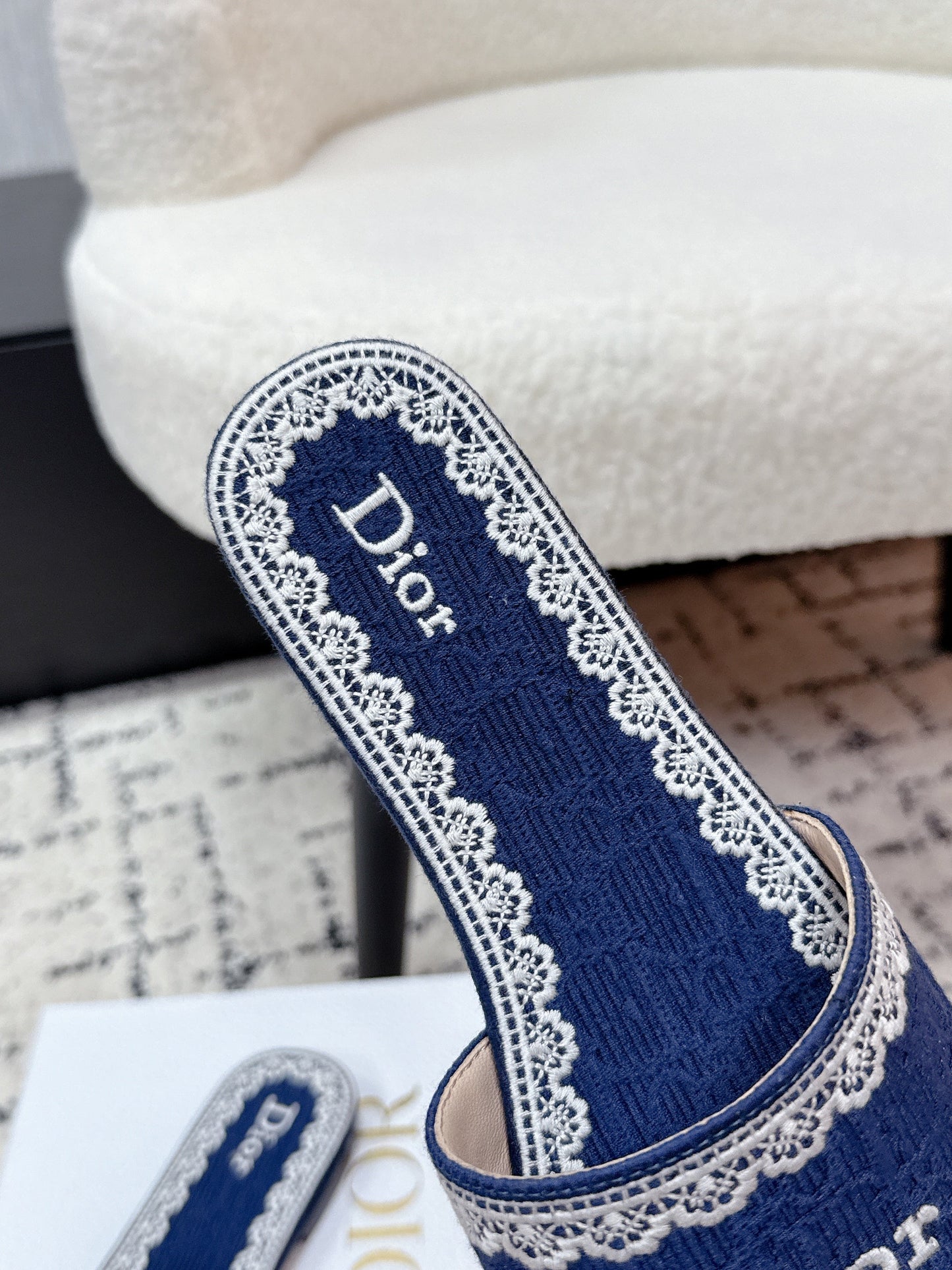 CD 26 Embroidered Slippers Dark Blue Canvas 617081