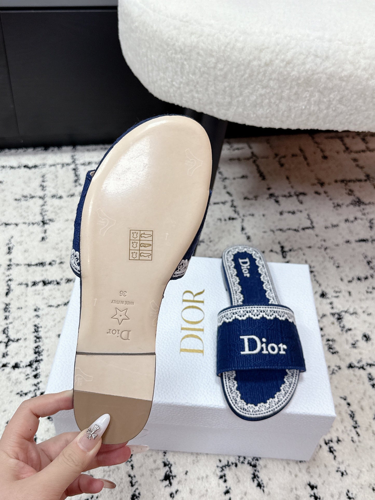 CD 26 Embroidered Slippers Dark Blue Canvas 617081